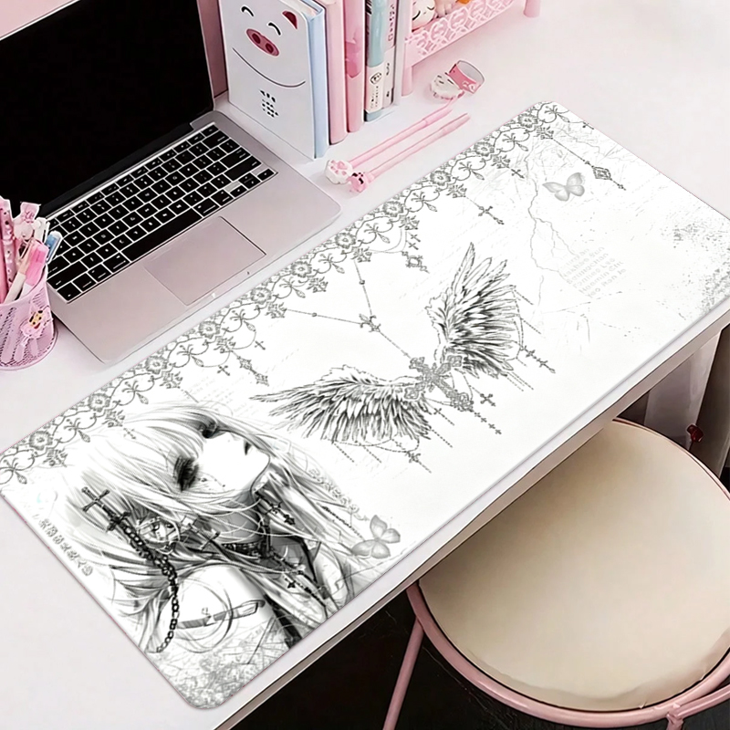 Gaming Accessories For Gaming Desk - Leather Mousepad Black White Anime Aesthetics