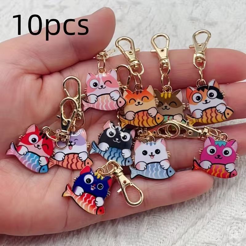 Gaming Accessories Gifts - 10pcs alloy printed cat keychain, suitable